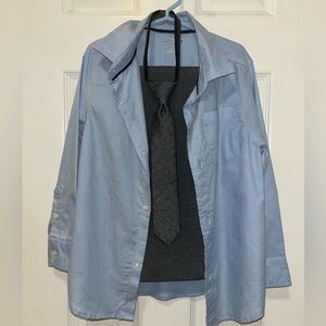 Boys set, size 6 pants, size XS long sleeve baby blue shirt, size S/M grey tie